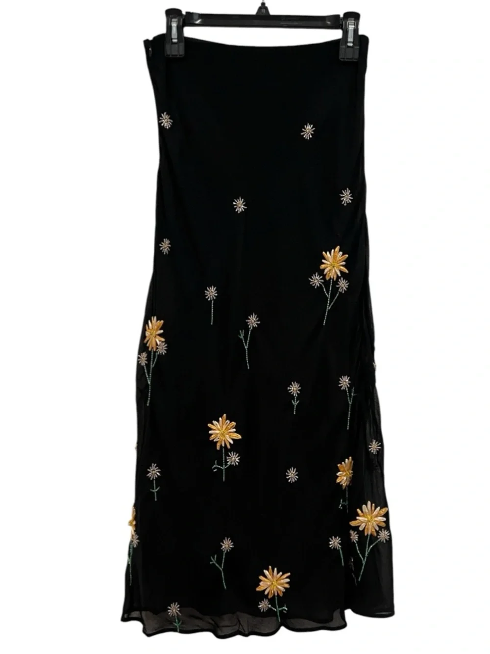 STAUD Angela Floral-Embellished Midi-Skirt in Dahlia Daydream Black NWT